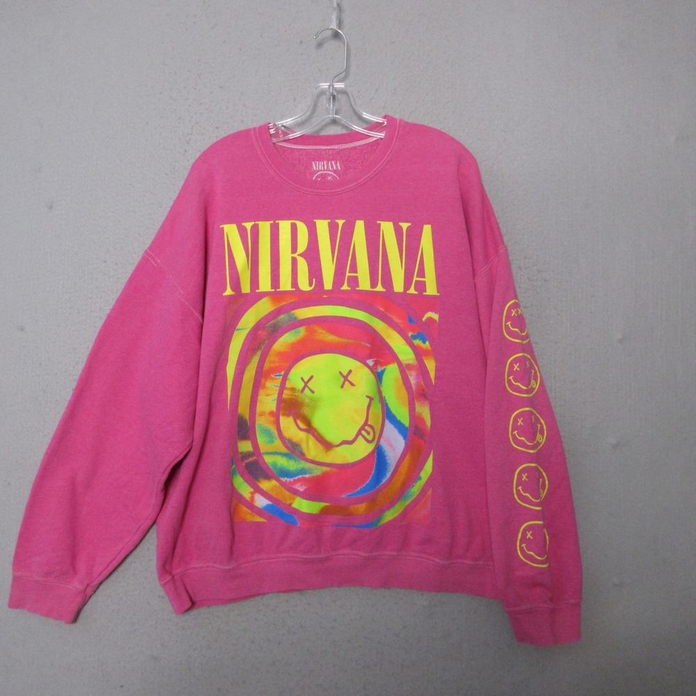 Urban Outfitters x Nirvana Sweatshirt Pink Smiley Spiral Indie Grunge Oversized